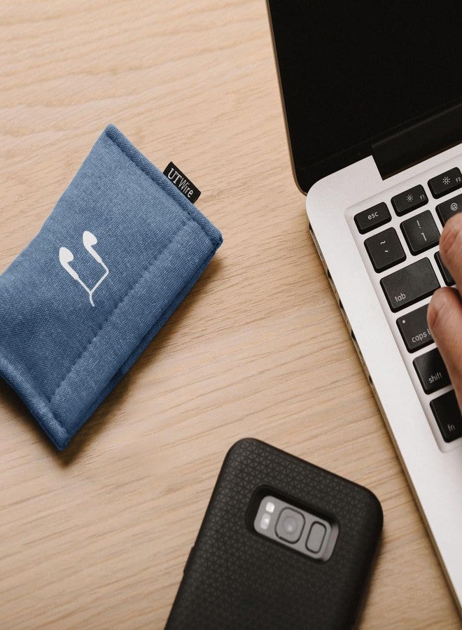 UT Wire Pocket Snap & Store Earphone Case Pouch, Slate Blue with Solid Grey Interior - Image 5