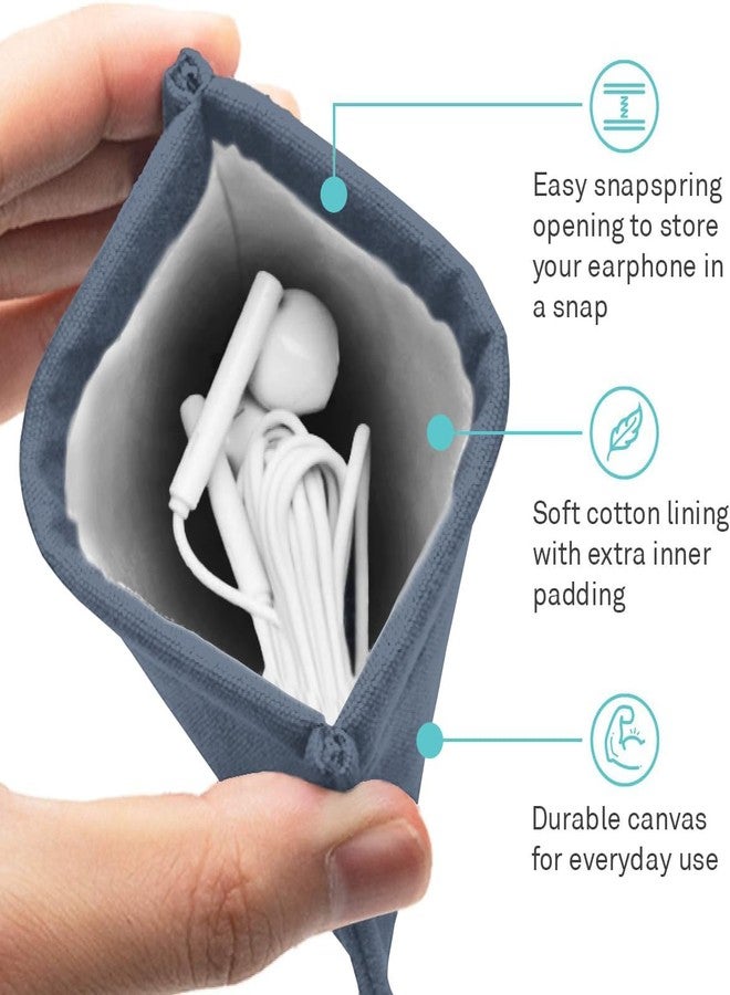UT Wire Pocket Snap & Store Earphone Case Pouch, Slate Blue with Solid Grey Interior - Image 2