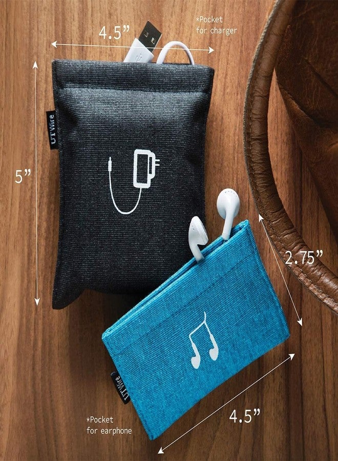 UT Wire Pocket Snap & Store Earphone Case Pouch, Slate Blue with Solid Grey Interior - Image 3