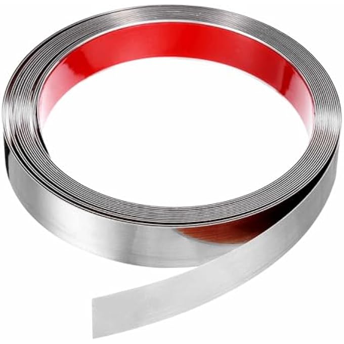 PEEL AND STICK METAL MOLDING TRIM 1" X 20FT SELF-ADHESIVE STAINLESS STEEL WALL TRIM MIRROR LIKE DECORATE STRIP FOR WALL CEILING FLOOR CABINET TILE EDGE, SILVER - Image 1
