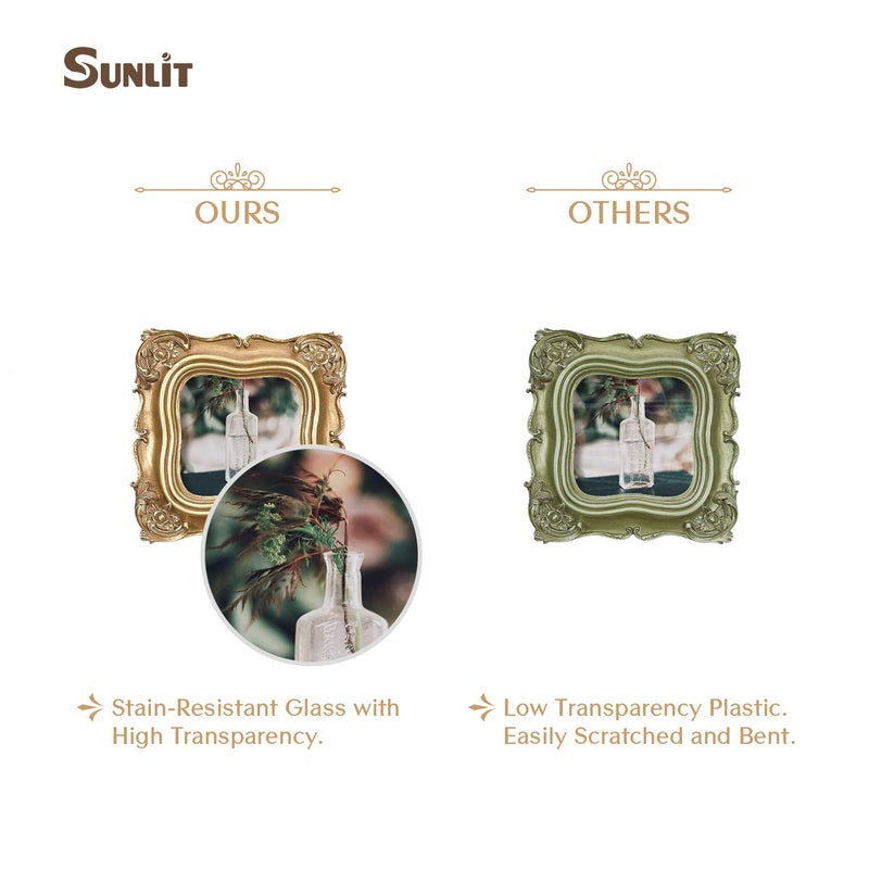 Sunlit Vintage Picture Frame 4x4 Inch, Luxury Antique Square Photo Frames with Glass Front, Photo Display, Tabletop Wall Hanging, Gift Ideas, Gold - Image 3
