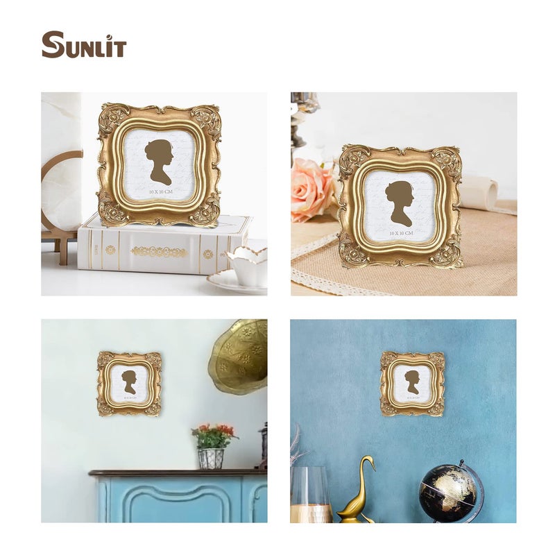 Sunlit Vintage Picture Frame 4x4 Inch, Luxury Antique Square Photo Frames with Glass Front, Photo Display, Tabletop Wall Hanging, Gift Ideas, Gold - Image 4