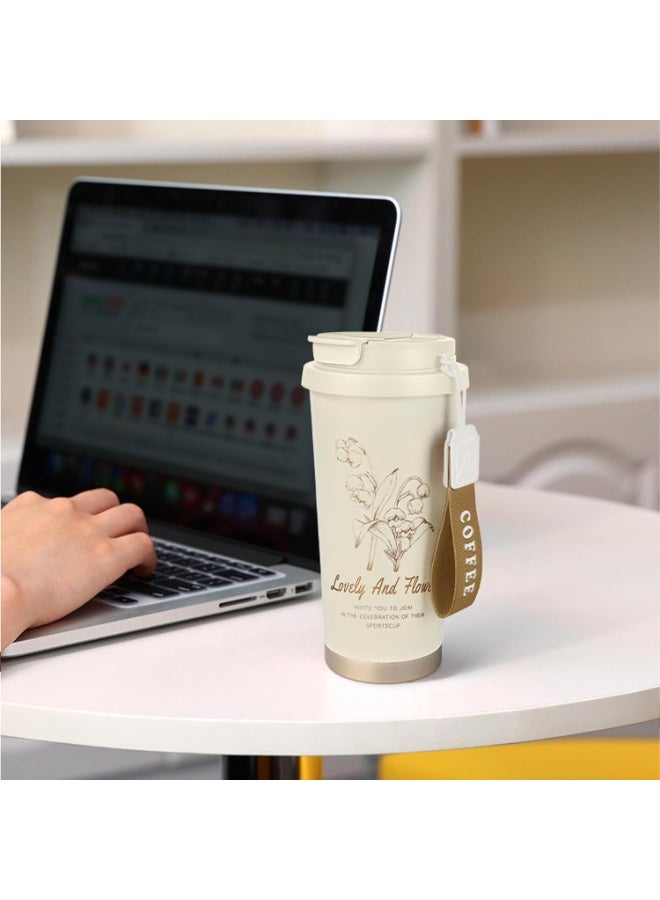 500ML Insulated Travel Coffee Mug with Straw, 18oz Stainless Steel Tumbler, Double-Wall Vacuum Thermos for Hot & Cold Beverages - Image 4