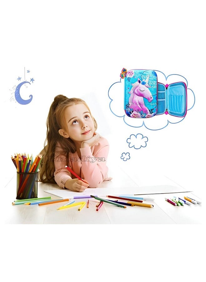 Supreme Deals - Supreme Deals Umadiya Unicorn 3D Cover Pencil Case Compass with Compartments, School Supply Organizer for Students, Stationery Box, Cosmetic Zip Pouch Bag (1 Unit) - Image 1