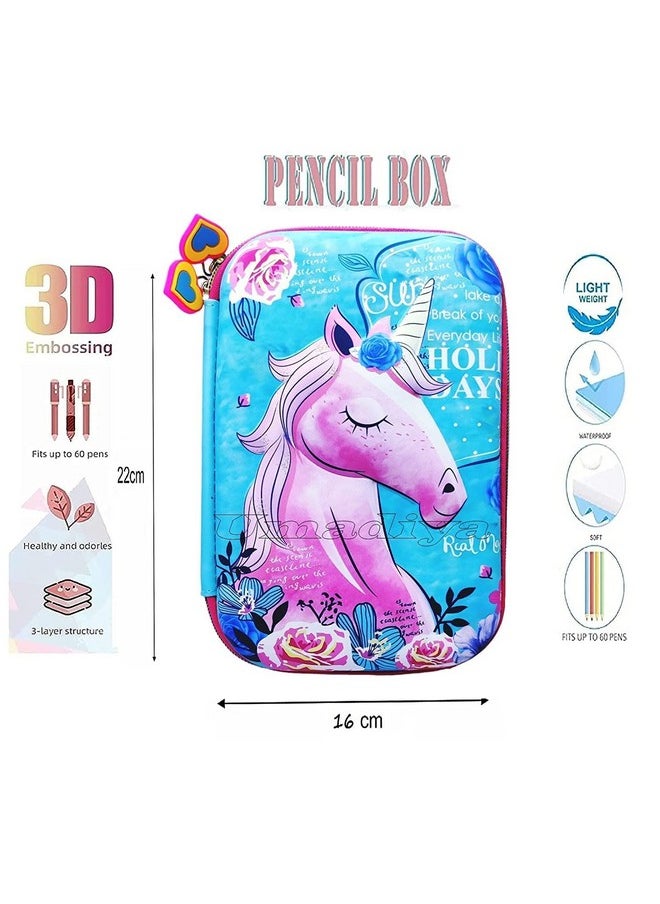 Supreme Deals - Supreme Deals Umadiya Unicorn 3D Cover Pencil Case Compass with Compartments, School Supply Organizer for Students, Stationery Box, Cosmetic Zip Pouch Bag (1 Unit) - Image 1
