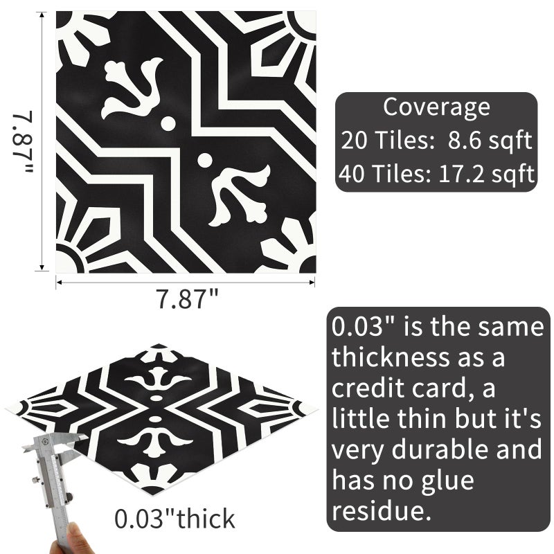 MORCART 20Pcs Peel and Stick Floor Tile, 7.87"x 7.87" Vinyl Flooring, Removable DIY Self Adhesive Flooring for Bathroom Kitchen Fireplace Stairs Bedrooms Wall Pantry Room Waterproof Black - Image 2