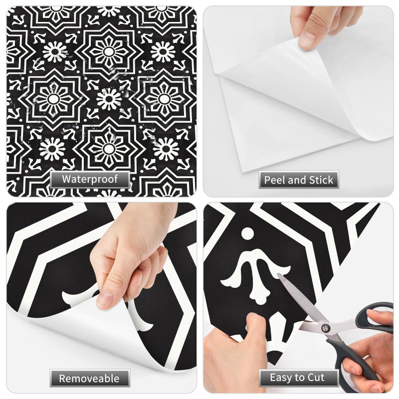 MORCART 20Pcs Peel and Stick Floor Tile, 7.87"x 7.87" Vinyl Flooring, Removable DIY Self Adhesive Flooring for Bathroom Kitchen Fireplace Stairs Bedrooms Wall Pantry Room Waterproof Black - Image 3