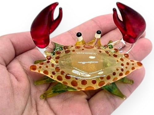 ChangThai Design Tiny 2½" Dark Blue Crab Figurine - Miniature Hand Blown Glass Sea Animals Fish Marine Crustaceans Ocean Creatures Colorful Crystal Decorative Figures Collectible Figurines Décor Gifts - Image 1
