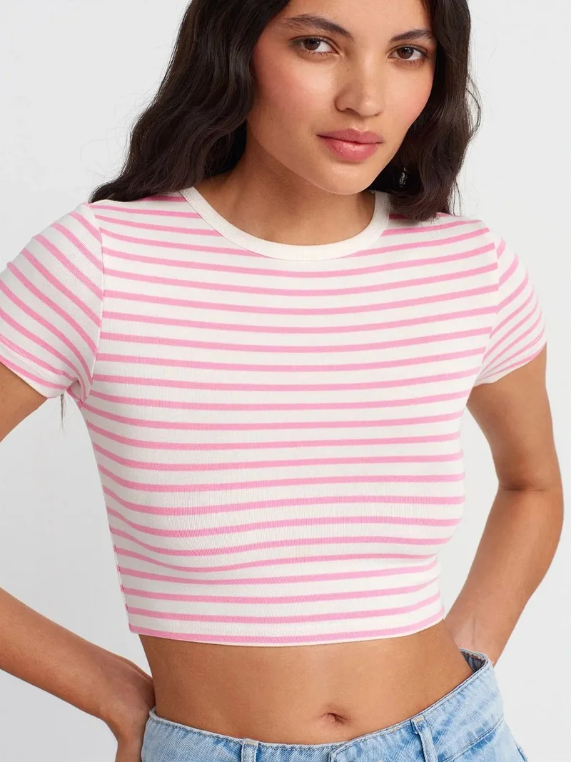 ديلفين DILVIN Striped Crop Top Blouse