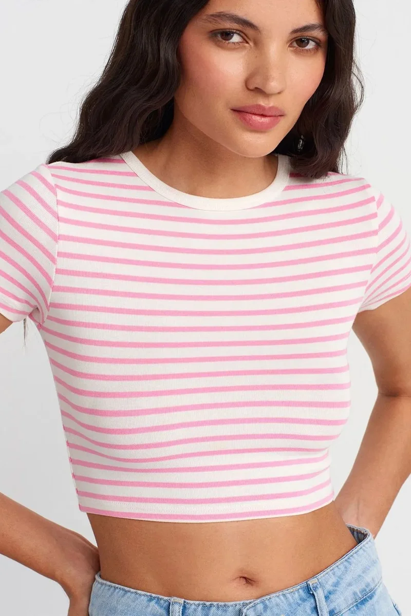 ديلفين DILVIN Striped Crop Top Blouse