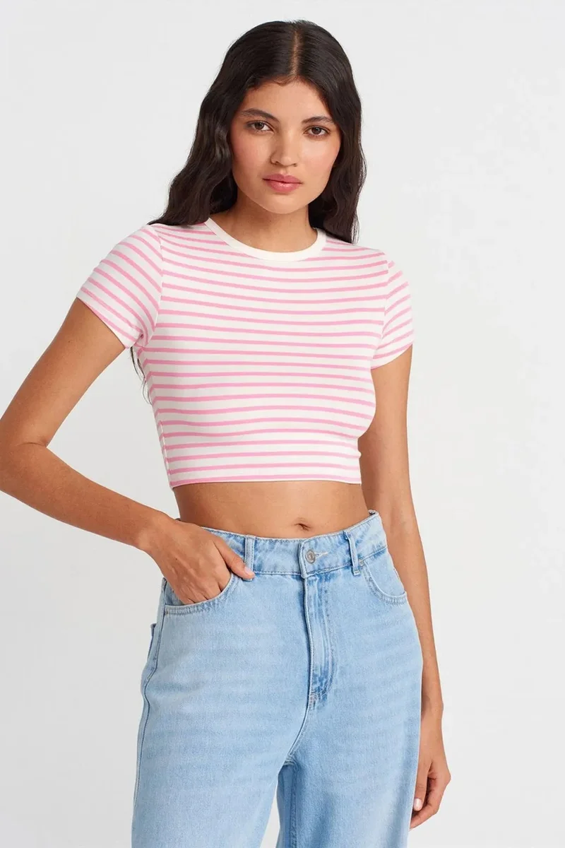 ديلفين DILVIN Striped Crop Top Blouse