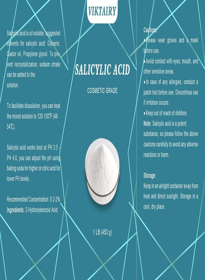 Viktairy 1 LB Salicylic Acid Powder Cosmetic Grade, Pure Original Ingredients for skin with no Additives, BHA Exfoliant for DIY Cleanser, Toner, Shampoo, Body Wash, Lotion - Image 2