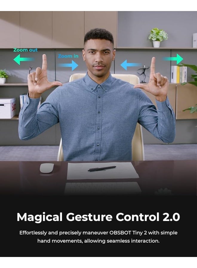 OBSBOT Tiny 2 Webcam 4K Voice Control PTZ, AI Tracking Multi-mode & Auto Focus, 4K Webcam with 1/1.5" Sensor, Gesture Control, 60 FPS, HDR Light Correction, Web Camera for PC, Streaming, Meeting, etc. - Image 5