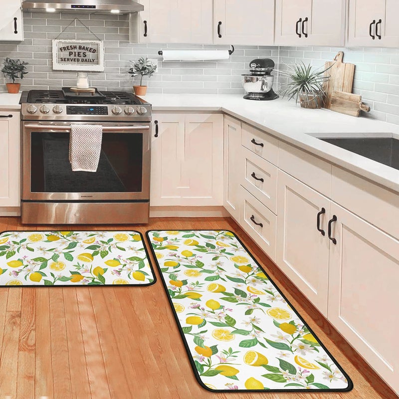 OUXIOAZ Lemon Kitchen Rugs and Mats Non Skid Washable Absorbent Microfiber Kitchen Mat for Floor Kitchen Mat Set of 2 Lemon Kitchen Decor Stain Resistant 17x4717x30