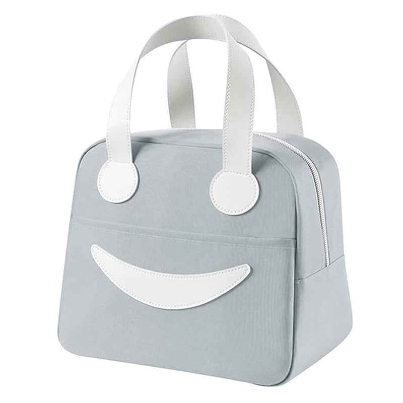 Keetly Insulated Canvas Smiley Lunch Bags with Aluminum Lining Lunch Bag for School Office Travel Tiffin Thermal Food Cooler Bags Picnic for Kids Men Women Leakproof Hot Cold Grey Small - Image 1