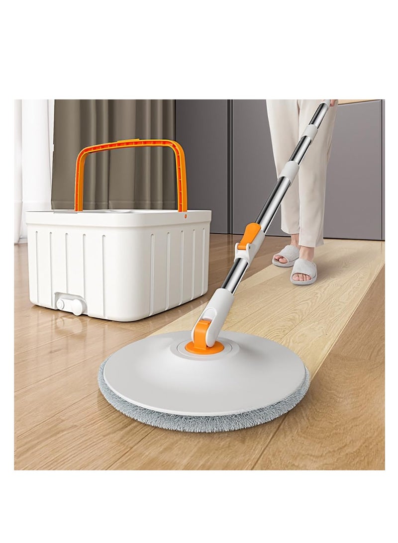 Spin Mop Bucket Set, Wet and Dry Use Floor Mop with Spinning Wringer, Microfiber Flat Mop with Self Separation Dirty and Clean Water System, with 5Pcs Reusable Mop Pad (White-Round) - Image 1