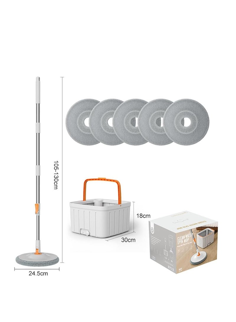 Spin Mop Bucket Set, Wet and Dry Use Floor Mop with Spinning Wringer, Microfiber Flat Mop with Self Separation Dirty and Clean Water System, with 5Pcs Reusable Mop Pad (White-Round) - Image 2