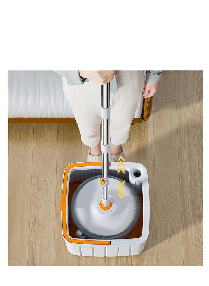 Spin Mop Bucket Set, Wet and Dry Use Floor Mop with Spinning Wringer, Microfiber Flat Mop with Self Separation Dirty and Clean Water System, with 5Pcs Reusable Mop Pad (White-Round) - Image 5