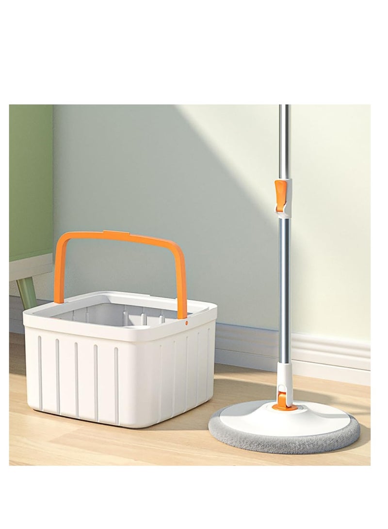 Spin Mop Bucket Set, Wet and Dry Use Floor Mop with Spinning Wringer, Microfiber Flat Mop with Self Separation Dirty and Clean Water System, with 5Pcs Reusable Mop Pad (White-Round) - Image 3