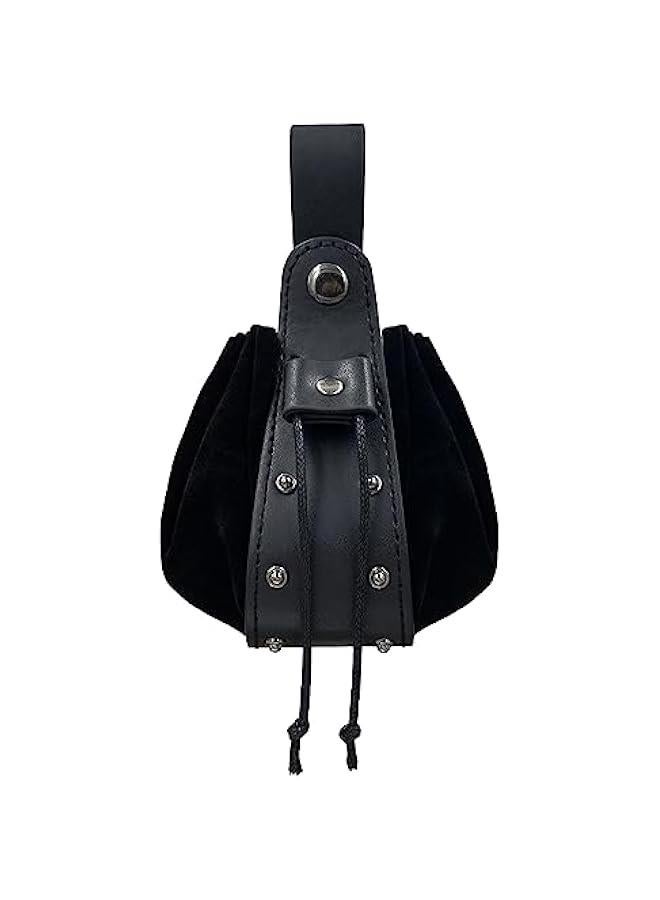 Vintage Medieval Faux Leather Drawstring Pouch, Middle Ages Portable Coin Purse, Rivets Belt Pouch Dice Bag For LARP Ren Faire  - Image 1
