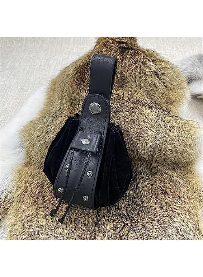 Vintage Medieval Faux Leather Drawstring Pouch, Middle Ages Portable Coin Purse, Rivets Belt Pouch Dice Bag For LARP Ren Faire  - Image 4
