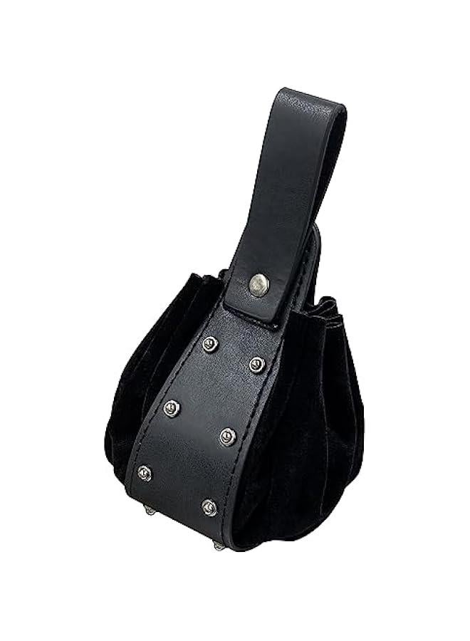 Vintage Medieval Faux Leather Drawstring Pouch, Middle Ages Portable Coin Purse, Rivets Belt Pouch Dice Bag For LARP Ren Faire  - Image 2