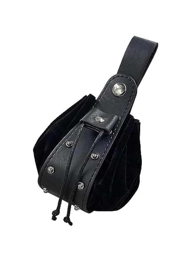 Vintage Medieval Faux Leather Drawstring Pouch, Middle Ages Portable Coin Purse, Rivets Belt Pouch Dice Bag For LARP Ren Faire  - Image 3