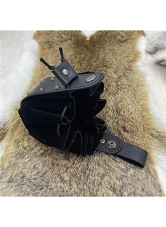 Vintage Medieval Faux Leather Drawstring Pouch, Middle Ages Portable Coin Purse, Rivets Belt Pouch Dice Bag For LARP Ren Faire  - Image 5