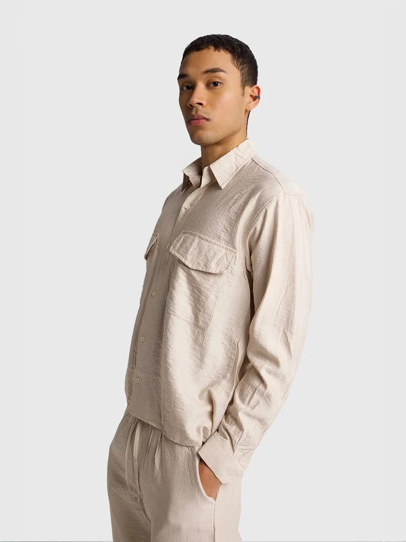Giesto Beige Natural GIESTO Long Sleeve Button-Up Shirt with Pocket for Men | Best Price UAE