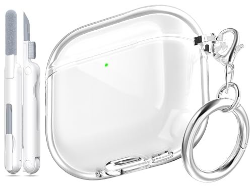 MHYALUDO for AirPods 4th Generation Case Cover 2024, Military-Grade Shockproof, Soft TPU Highly Transparent Anti-Yellowing for AirPods 4 Case with Cleaning Kit & Cute Round Buckle, Clear White - Image 1