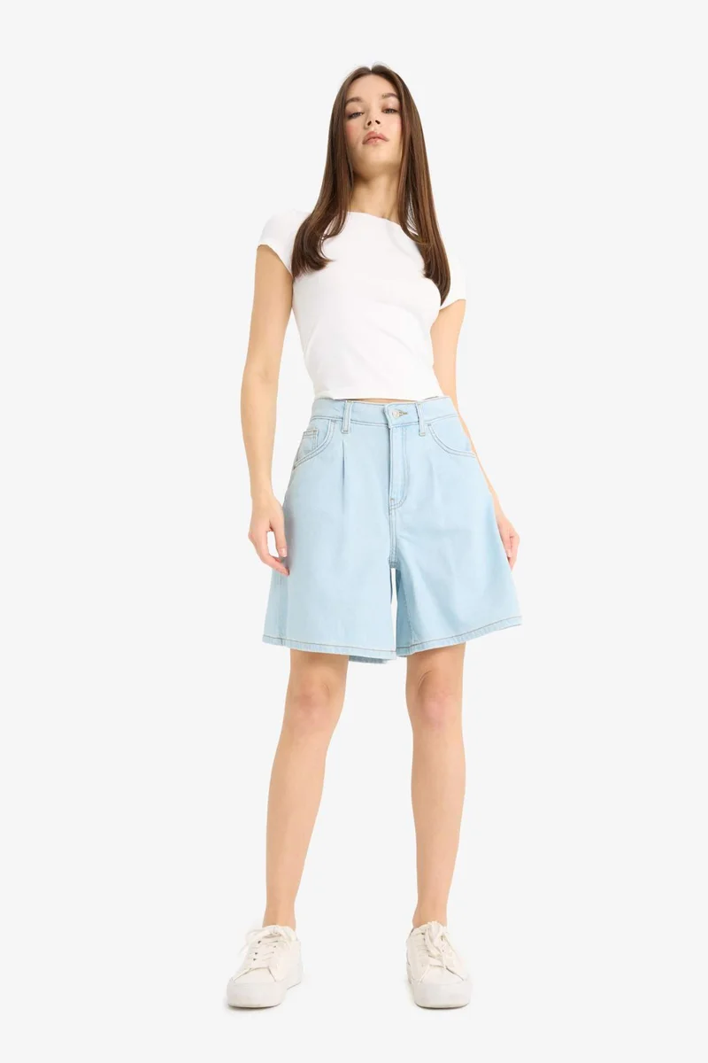 DeFacto High Waist Soft Denim Bermuda Shorts