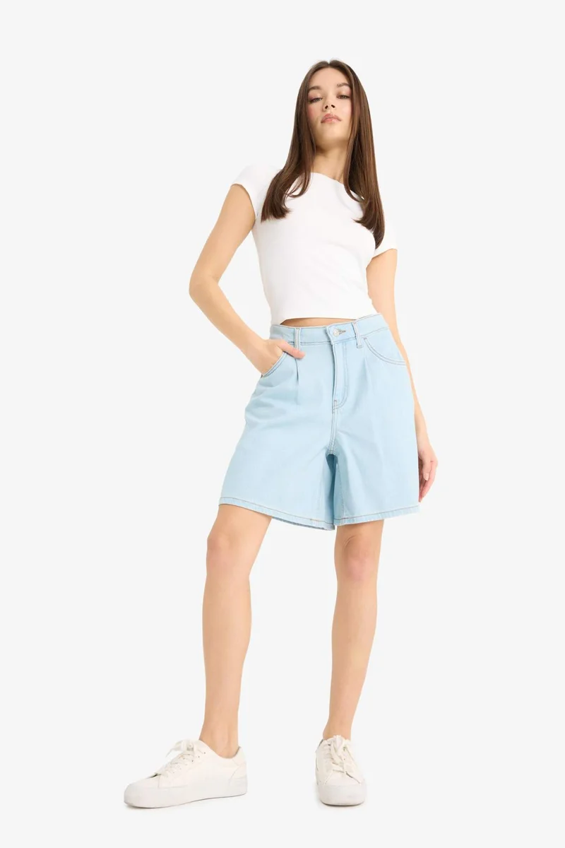 DeFacto High Waist Soft Denim Bermuda Shorts