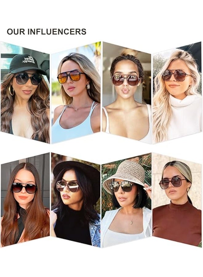 HDCRAFTER Retro Vintage Polarized Sunglasses Double Bridge Brow Bar Square Aviators - Image 3