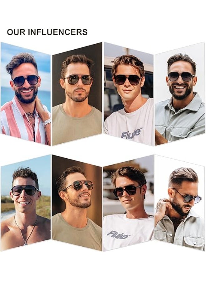 HDCRAFTER Retro Vintage Polarized Sunglasses Double Bridge Brow Bar Square Aviators - Image 4