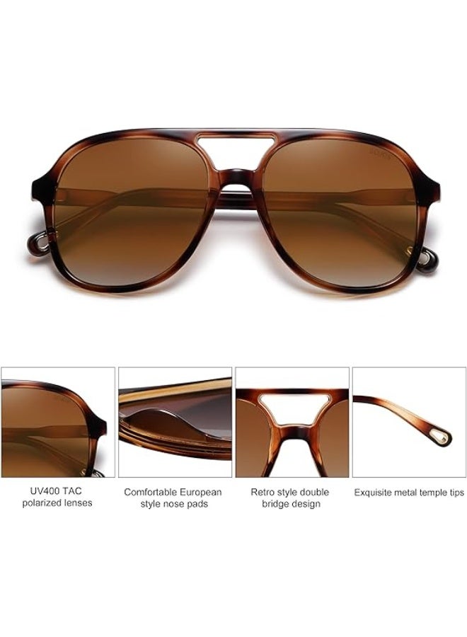 HDCRAFTER Retro Vintage Polarized Sunglasses Double Bridge Brow Bar Square Aviators - Image 5