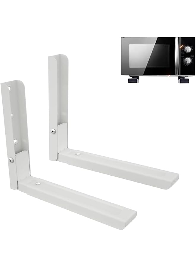 The Bros The Bros Microwave Oven Brackets Shelf, Wall Mount Folding Adjustable Depth Space Saving Oven Stand for Kitchen Storage (white)  - Image 1
