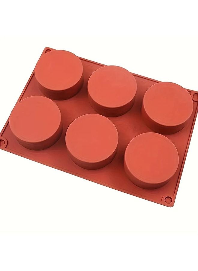 Silicone Baking Mold 6 Cavity Round Red Cups For Pudding Jello Cupcakes - Image 1