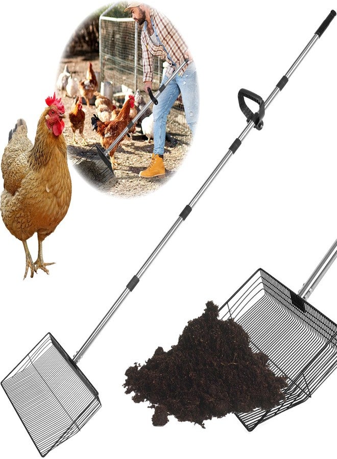 Foandbevi 15 inch Large Chicken Poop Scooper with Ergonomic Grip, 6 in 1 Detachable Chicken Scooper for Poop Shovel (20 to 79"), Stainless Steel Sifting Shovel for Chicken Coop/Goat Stall/Stable Cleaning Tool - Image 1