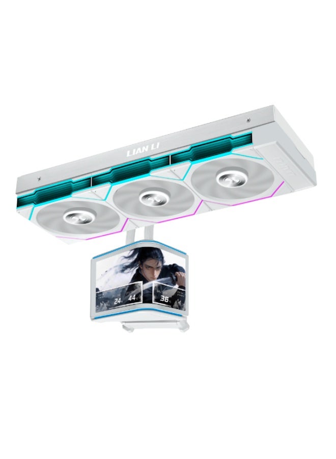 LIAN LI HydroShift II OLED Curved 360TL AIO CPU Liquid Cooler – 360mm Radiator, 6.67" 2288×1048 Curved OLED Display, UNI FAN TL FLEX Fans, 2600RPM, 90.1CFM, 3.97mmH₂O Static Pressure, 1600–2800RPM Pump, LGA1700/LGA1851/AM4/AM5, L-Connect 3, White | GHS2OLDC36TW - Image 1
