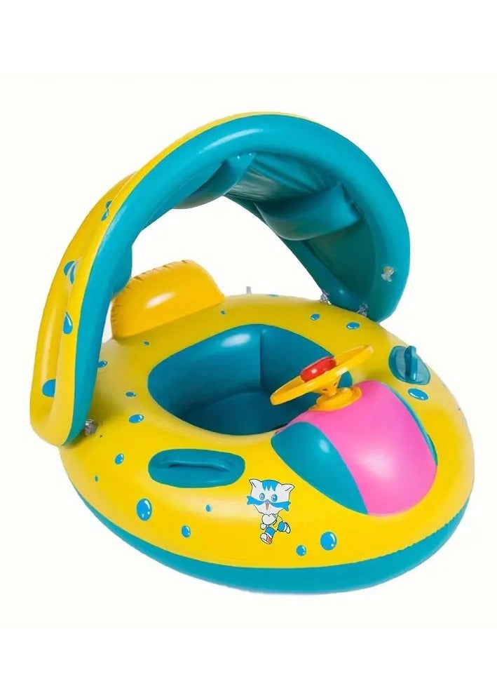 أطفال صغيرة 1 قطعة من حلقات السباحة للأطفال المصنوعة من مادة البولي فينيل كلوريد مع مظلة شمسية، لعبة مائية قابلة للنفخ، عوامة حمام السباحة - Image 1