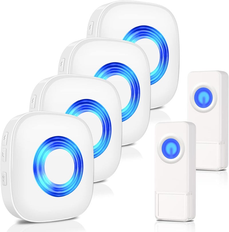 PHYSEN Store Wireless Doorbell, Waterproof Door bell Chime Kit Operating at 1300-ft Range 58 Adjustable Melodies 5 Volume Levels & LED Flash, Doorbell Alarm for Home/Classroom, 2 Push Buttons+4 Receivers - Image 1