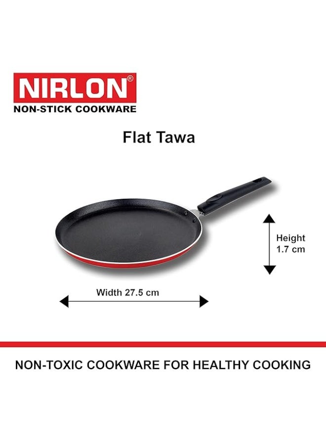 NIRLON Aluminium Non Stick Cookware Flat Tawa/Sauce Pan/Kadhai/ Tapper Pan/Appapatram with Lid - Set of 5 (Red, Black) - Image 5