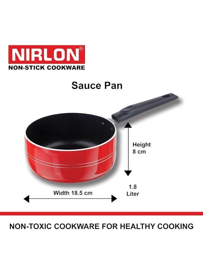 NIRLON Aluminium Non Stick Cookware Flat Tawa/Sauce Pan/Kadhai/ Tapper Pan/Appapatram with Lid - Set of 5 (Red, Black) - Image 3