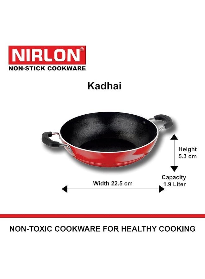 NIRLON Aluminium Non Stick Cookware Flat Tawa/Sauce Pan/Kadhai/ Tapper Pan/Appapatram with Lid - Set of 5 (Red, Black) - Image 4