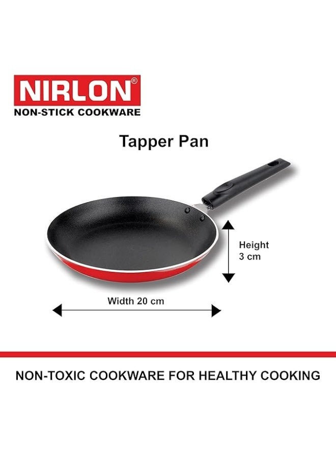 NIRLON Aluminium Non Stick Cookware Flat Tawa/Sauce Pan/Kadhai/ Tapper Pan/Appapatram with Lid - Set of 5 (Red, Black) - Image 2