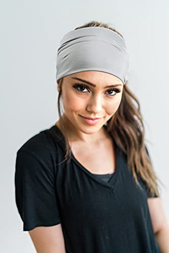 GiLi 2 Pack Wide Headbands for Women Boho African Knotted Non Slip Fashion Hair Bands Yoga Running Sports Workout Gym Head Wraps Elastic Soft Cotton Cloth Turbans Bandana for Girls(Light Grey, Skin) - Image 2