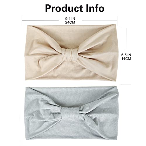 GiLi 2 Pack Wide Headbands for Women Boho African Knotted Non Slip Fashion Hair Bands Yoga Running Sports Workout Gym Head Wraps Elastic Soft Cotton Cloth Turbans Bandana for Girls(Light Grey, Skin) - Image 4