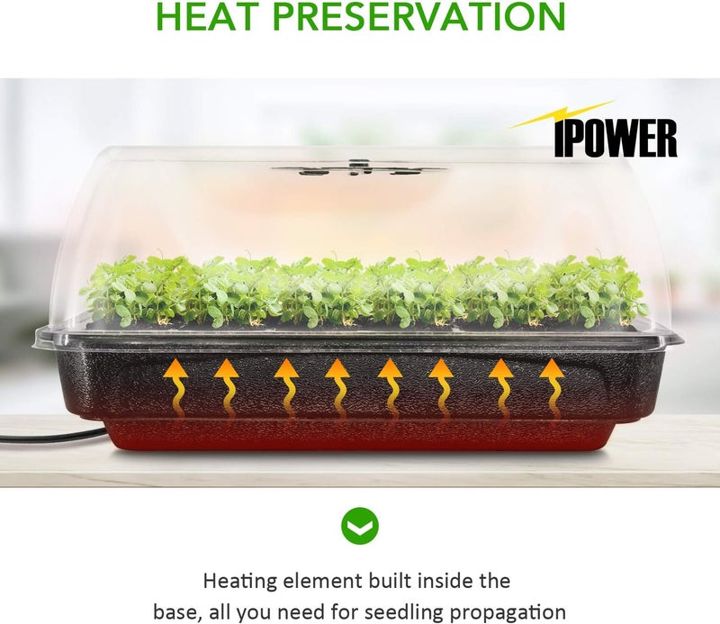 iPower iPower Heating Seed Starter Germination Kit Seedling Propagation Tray with Heater and 5in Vented Humidity Dome 1Pack BlackTransparent  - Image 2