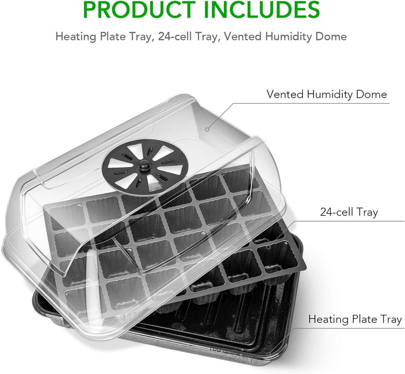 iPower iPower Heating Seed Starter Germination Kit Seedling Propagation Tray with Heater and 5in Vented Humidity Dome 1Pack BlackTransparent  - Image 3