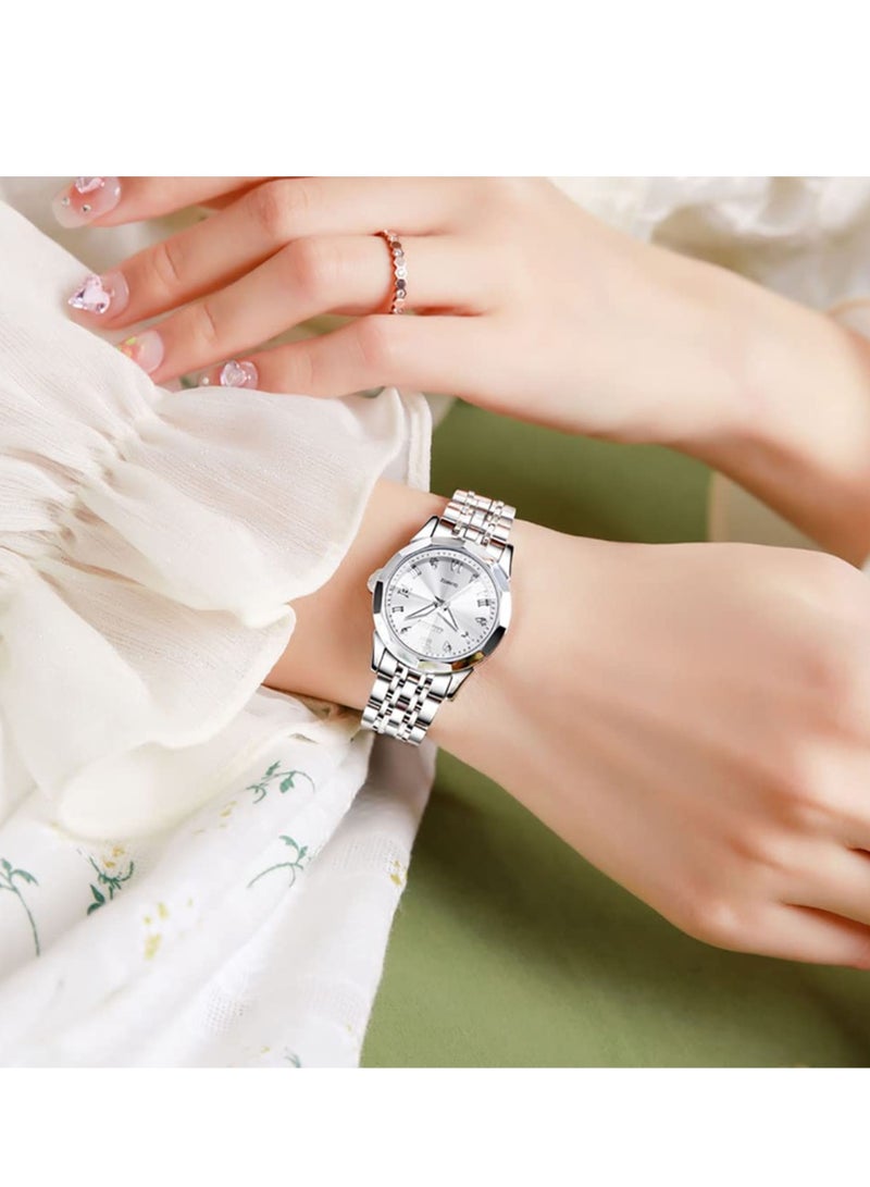 أوليفز OLEVS ساعة نسائية موضة فستان الماس ساعة نسائية انالوج كوارتز ستانلس ستيل مقاوم للماء تاريخ مضيء ساعة بلونين - Image 5